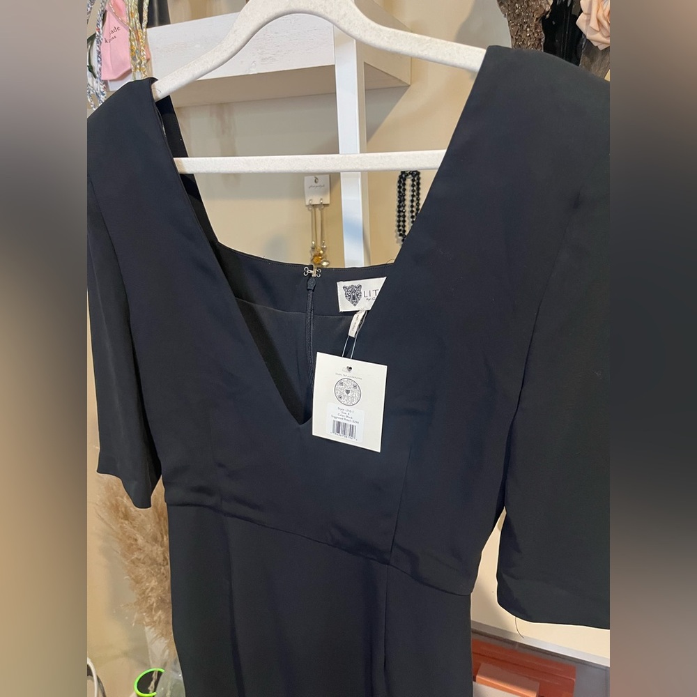 NWT Lita By Ciara Sculptural Elegant Black V-Neck Mini Dress - Picture 6 of 7